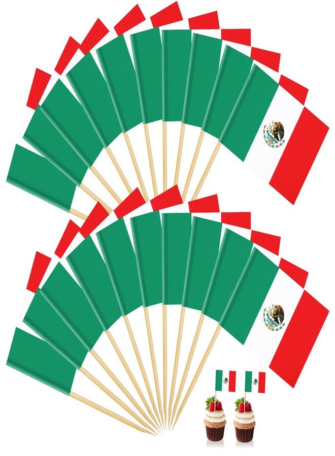 Geodurn 200 Pcs Small Mexico Flag Toothpick Toppers Picks, Mini Mexican Cupcake Flags on Wooden Sticks for Cinco de Mayo, Independence Day, Patriotic Parties, Drinks, Cocktails, Desserts and Table Decorations - Image 1